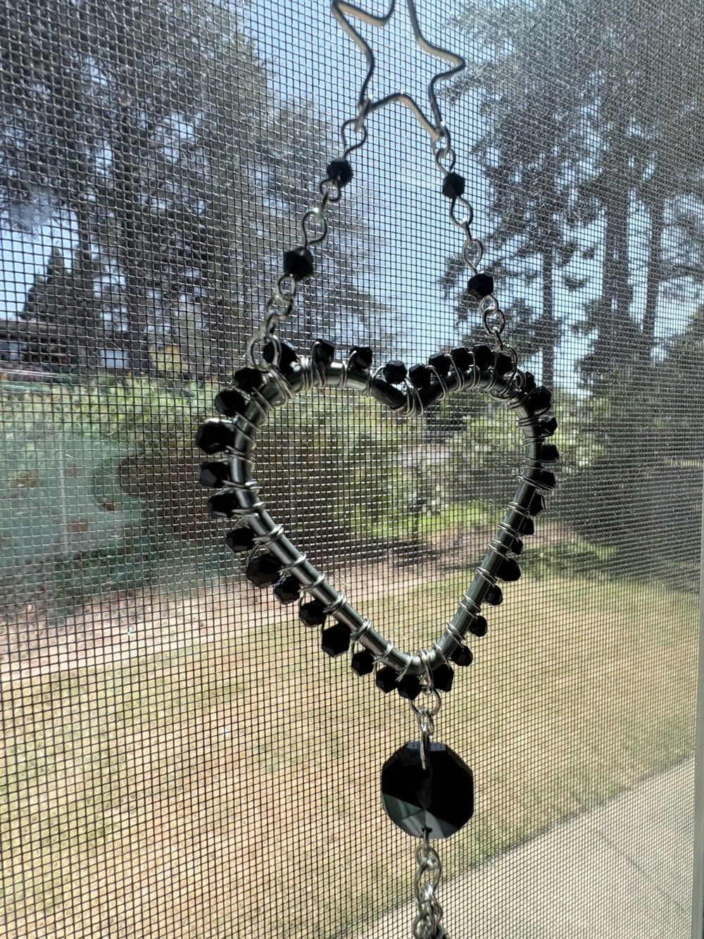 Handcrafted heart with black sparkles and cute silver charms (BH1)